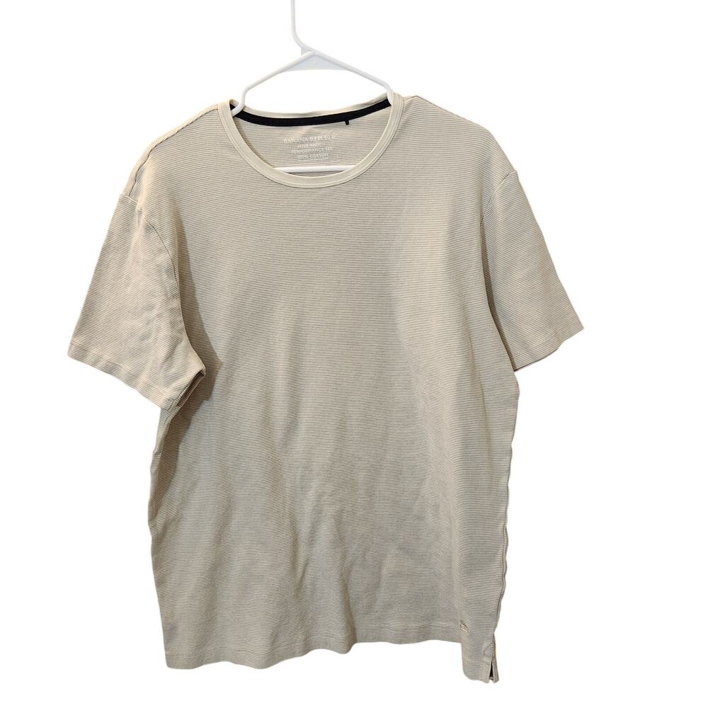 Banana Republic Luxe Touch 100% Cotton Cream Micro-Striped Tee Mens XL